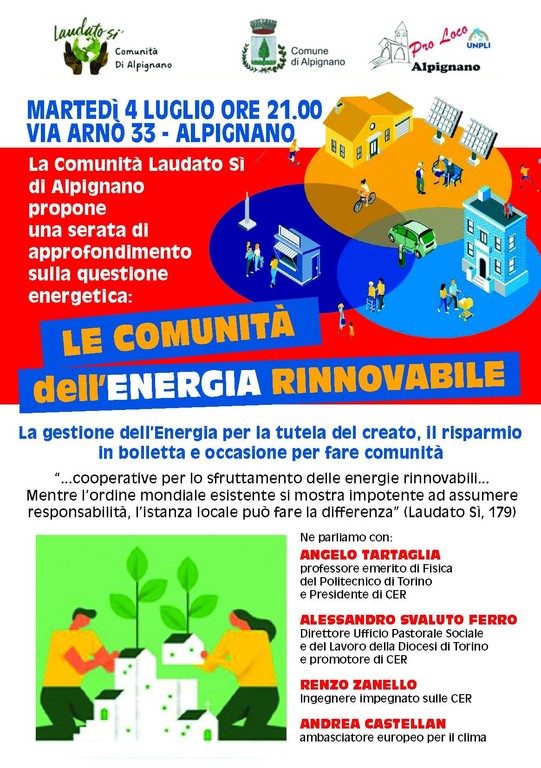 Ad Alpignano un incontro sul tema delle comunità di energia rinnovabile