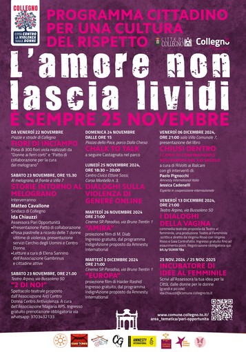 Collegno, da questa settimana &quot;L'amore non lascia lividi&quot;, il programma di eventi dedicati alla cultura del rispetto