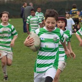 piccoli giocatori di rugby in maglia bianco e verde