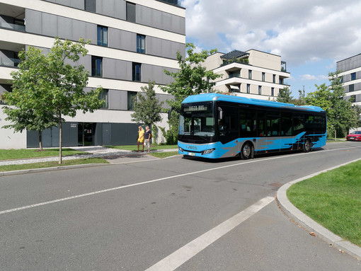 bus di colore blu