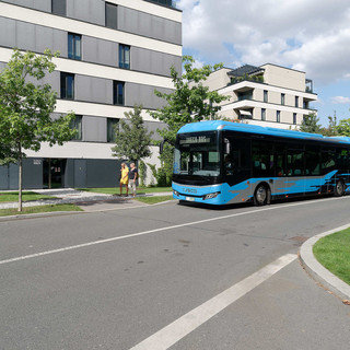 bus di colore blu