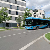 bus di colore blu