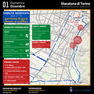 A Torino c'è la Maratona: per tutta la giornata viabilità modificata e chiusure stradali