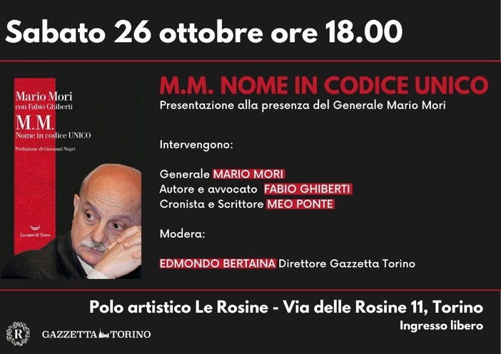 'M.M. Nome in codice Unico': sabato la presentazione del libro alla presenza del generale Mori