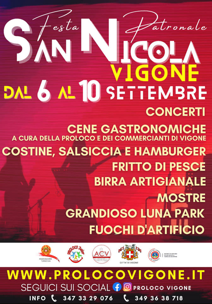 La festa patronale vigonese si svolgerà dal 6 al 10 settembre