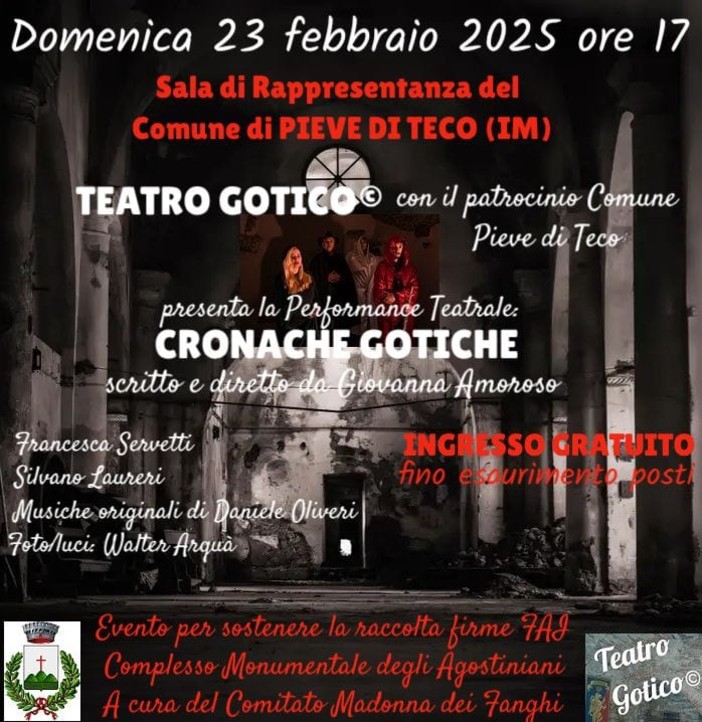 Pieve di Teco: domenica in Comune la performance teatrale &quot;Cronache gotiche&quot;