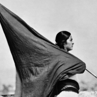 Tina Modotti, dettaglio Donna con bandiera, Messico, 1928, Archivi Cinemazero - Pordenone