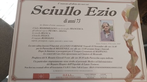 LUTTO - E' mancato Ezio Sciullo, papà del nostro collega Massimiliano. Ci stringiamo alla famiglia