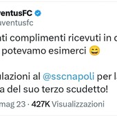 tweet della Juventus sul Napoli